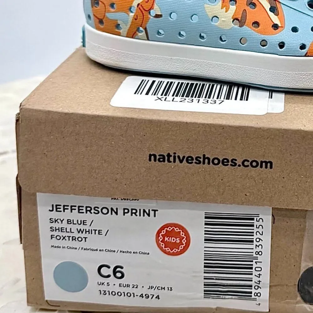 Native Jefferson Toddler Water Shoes C6 Sky Blue Foxtrot Fox EVA Lightweight